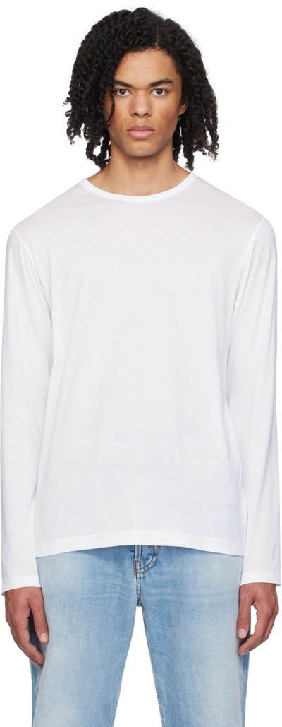 Shop Sunspel White Classic Long Sleeve T-shirt
