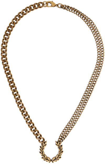 Shop Fred Perry Gold Double Chain Laurel Wreath Necklace In 480 Gold