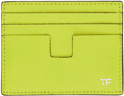Shop Tom Ford Green Small Grain Leather Card Holder In Lime