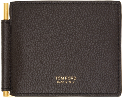 Shop Tom Ford Brown Soft Grain Leather Money Clip Wallet In Chocolate