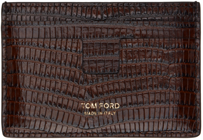 Shop Tom Ford Brown Croc-embossed Card Holder In Chocolate Brown