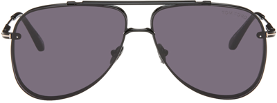 Shop Tom Ford Black Leon Sunglasses In 01a Shiny Black/smok