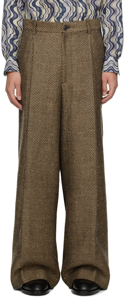 Shop Dries Van Noten Brown Herringbone Trousers In 4 Natural