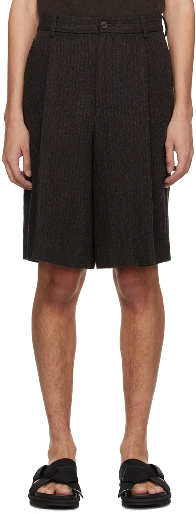 Shop Dries Van Noten Black & Brown Striped Shorts In 901 Anthracite