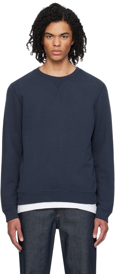 Shop Sunspel Navy V-stitch Sweatshirt