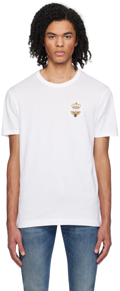 Shop Dolce & Gabbana White Appliqué T-shirt In Optical White