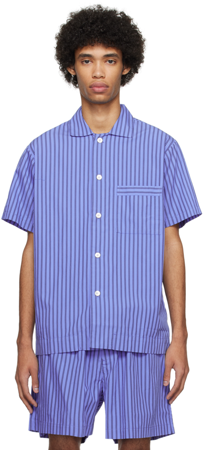 Shop Tekla Blue Short Sleeve Pyjama Shirt In Boro Stripes