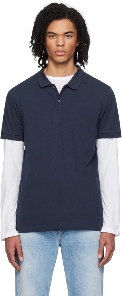 Shop Sunspel Navy Two-button Polo