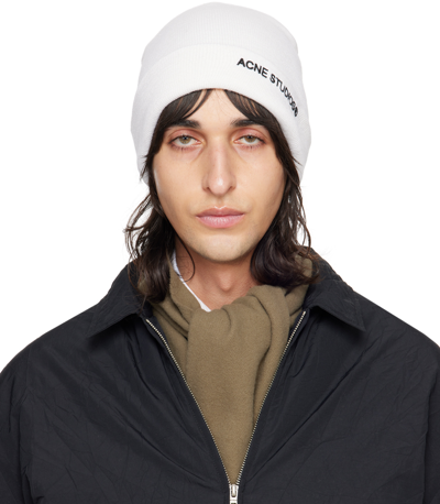Shop Acne Studios Off-white Embroidered Beanie In Aeg Off White