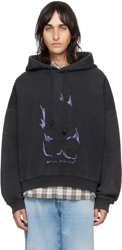 Shop Acne Studios Black Graphic Hoodie In Bm0 Faded Black