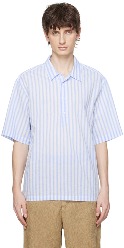 Shop Barena Venezia White & Blue Mola Barai Shirt In 110