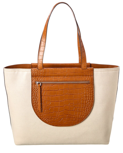 Shop Tod's Tods Tasca Large Canvas & Croc-embossed Leather Tote In White
