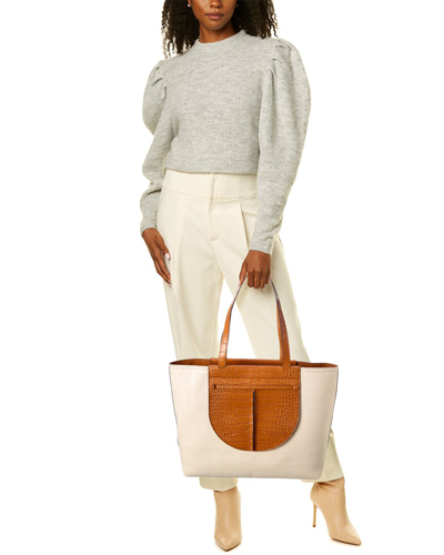 Shop Tod's Tods Tasca Large Canvas & Croc-embossed Leather Tote In White