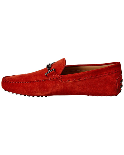 Shop Tod's Gommino Suede Driver In Red