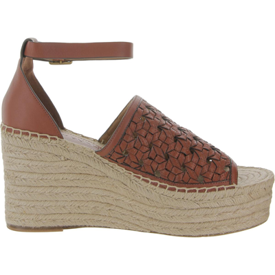 Shop Tory Burch Womens Leather Wedge Espadrilles In Red