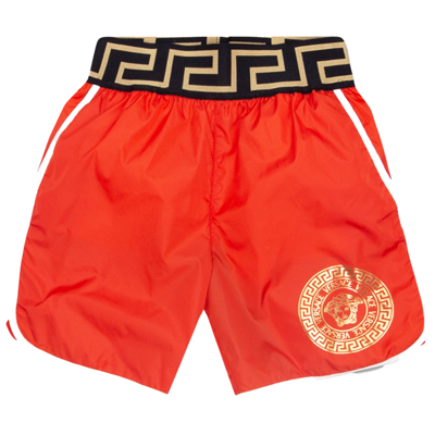 Shop Versace Red Swim Shorts In Orange