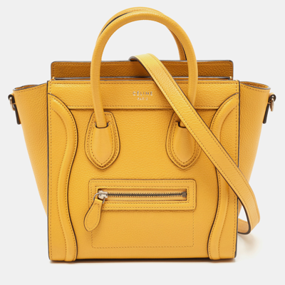 Pre-owned Celine Céline Mustard Leather Nano Luggage Tote In Yellow