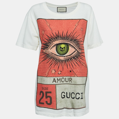 Pre-owned Gucci Off White Graphic Print Cotton T-shirt S