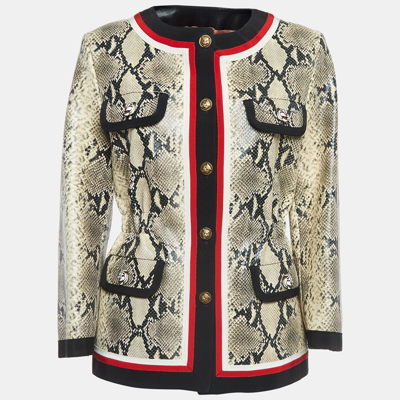 Pre-owned Gucci Cream Snake Printed Leather Jacket M