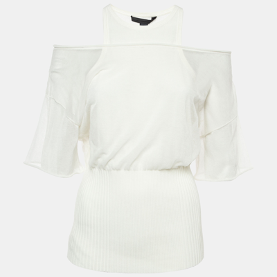 Pre-owned Alexander Wang Off-white Cotton Knit Sheer Overlay Top L