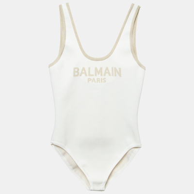 Pre-owned Balmain X Net-a-porter Cream Logo Lurex Knit Sleeveless Bodysuit Xl
