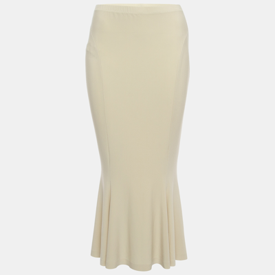 Pre-owned Norma Kamali Beige Stretch Knit Fishtail Midcalf Skirt M