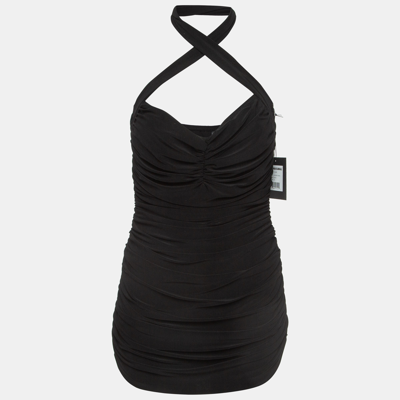 Pre-owned Norma Kamali Black Gathered Jersey Slinky Marissa Strapless Swimsuit Xl