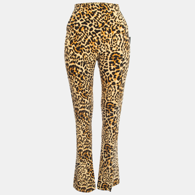 Pre-owned Norma Kamali Beige Leopard Print Stretch Knit High Waist Spat Leggings L