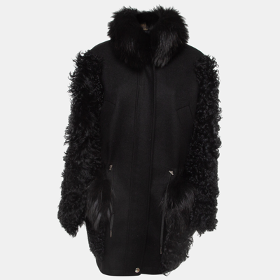Pre-owned Louis Vuitton Black Cashmere/fur Trimmed Oversized Parka Jacket M