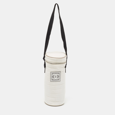 Pre-owned Chanel White Quilted Nylon Sport Line Bottle Holder