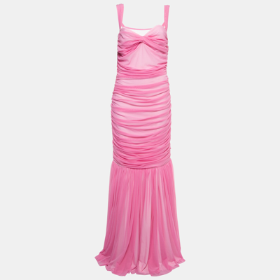 Pre-owned Norma Kamali Pink Mesh Walter Fishtail Gown L