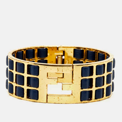 Pre-owned Fendi Sta Leather Gold Tone Bracelet M