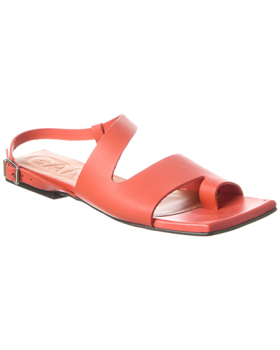 Shop Ganni Asymmetrical Leather Sandal In Orange