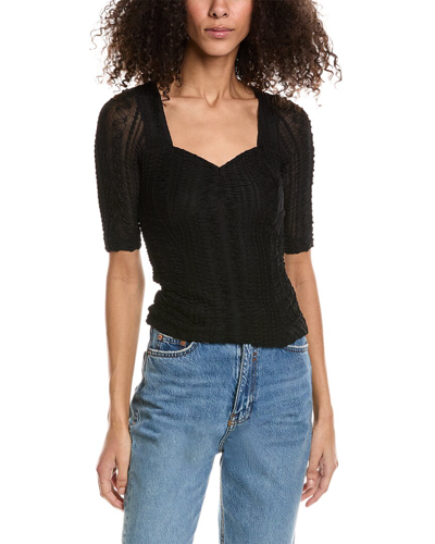 Shop Ganni Stretch Lace Ruched Blouse In Black