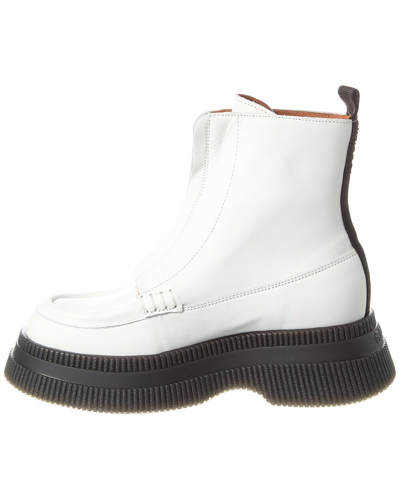 Shop Ganni Creepers Wallaby Zip Leather Boot In White