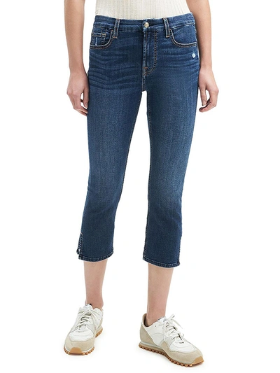 Shop Jen7 Womens Side Slit Mid-rise Capri Jeans In Blue