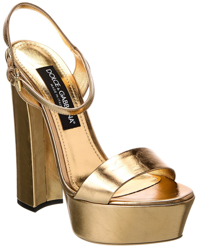 Shop Dolce & Gabbana Dg Logo Leather Platform Sandal In Gold