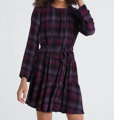 Shop Bella Dahl Girl's Plaid Long Sleeve Tiered Dress In Boysenberry In Pink