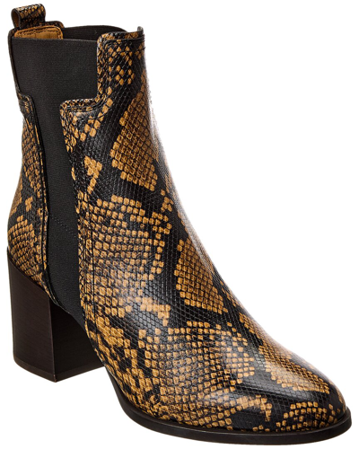 Shop Tod's Snake-embossed Leather Bootie In Brown
