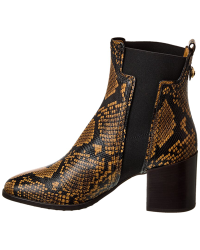 Shop Tod's Snake-embossed Leather Bootie In Brown