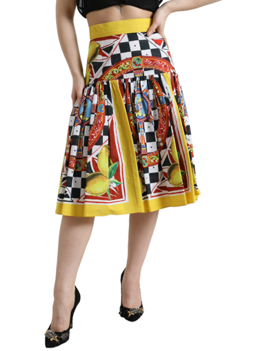 Shop Dolce & Gabbana Multi Carretto Lemon High Waist A-line Women's Skirt