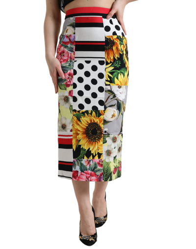 Shop Dolce & Gabbana Multi Patchwork High Waist Pencil Cut Women's Skirt