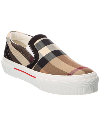 Shop Burberry Vintage Check Canvas Slip-on Sneaker In Brown