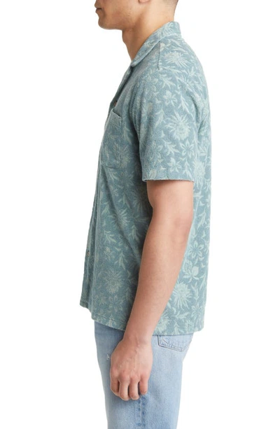 Shop Faherty Cabana Floral Short Sleeve Terry Cloth Button-up Shirt In Tonal Teal Blossom