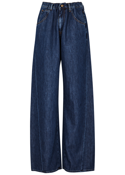 Shop Darkpark Iris Paperbag Wide-leg Jeans In Dark Blue