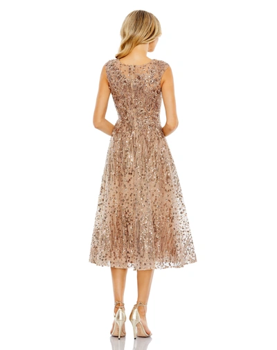 Shop Mac Duggal Sequined Cap Sleeve Fit And Flare Dress In Bronze