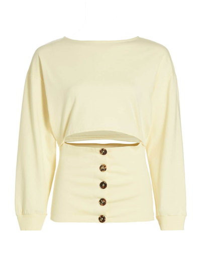 Shop A.w.a.k.e. Women's Cut-out Jersey Button-front Sweatshirt In Ivory