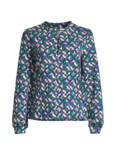 Shop Nic + Zoe Women's Geo Waves Cotton-blend Top In Blue Multi