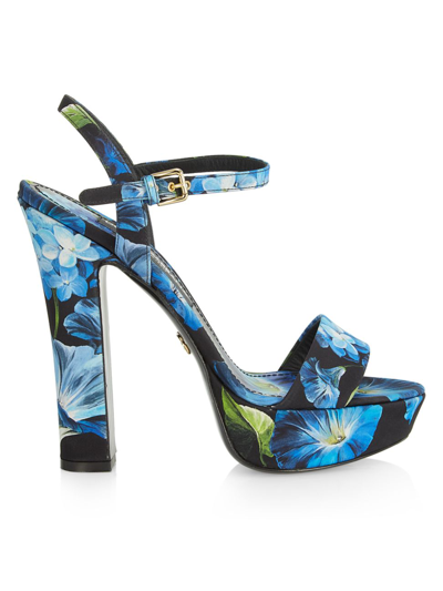 Shop Dolce & Gabbana Women's 85mm Floral Platform Sandals In Black Blue