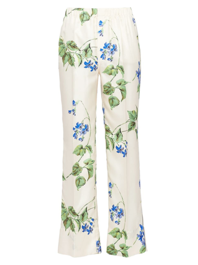 Shop Prada Women's Printed Twill Pants In White Multi